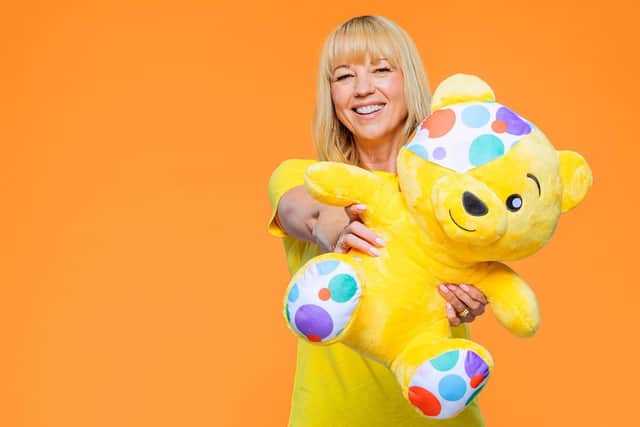 Sara Cox with Pudsey.