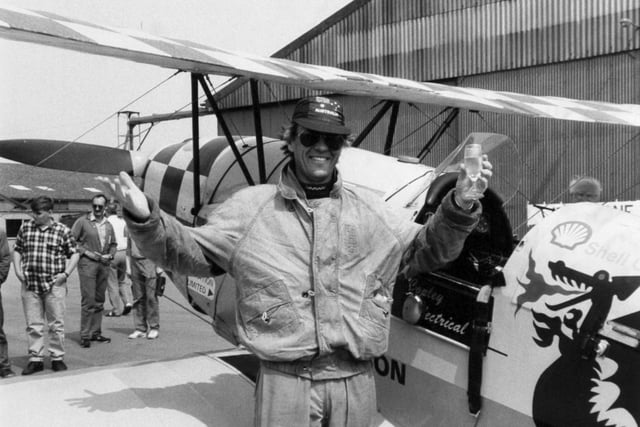 Lone pilot Tony Smith, who flew half way around the world in a 50 year old Bucker Jungmann biplane, arrived at Sherburn-in-Elmet in May 1989 not quite the man he was. The 43-year-old touched down two stones lighter after the 12,000 mile journey took him through some of the world's hot spots.