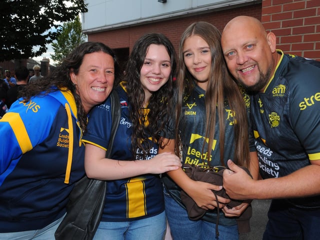 Rhinos supporters Becky Playford, Eni Doli, Abigail Birdsall and Sean Birdsall, of Morley.