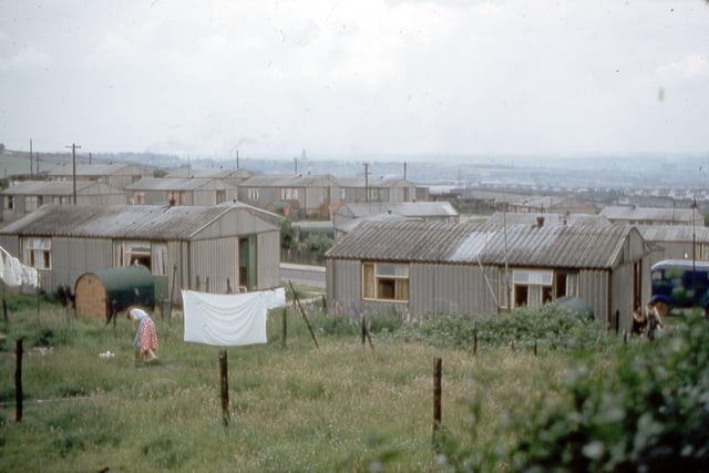 Pre-fabricated housing at the end of William Street in June 1960. Because of the war the building of the Hepworth estate was interrupted when only 58 houses had been completed and immediately after the war the remainder of the land was used to erect 40 "Arcon" type two bed-room prefabricated houses, as shown on the photograph.