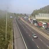 Drivers are facing delays of over an hour on the M62 westbound