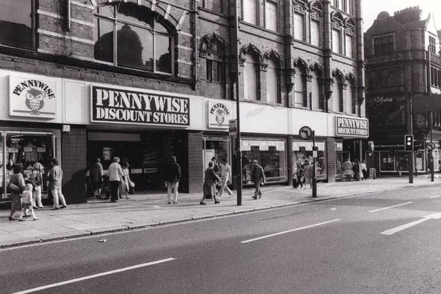 Pennywise Discount Stores  on Vicar Lane. Pictured in October 1985.