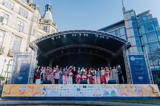 Performers on stage at The Peace Gardens for the 2025 Lunar Chinese New Year Festival