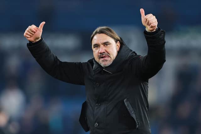 THUMBS UP: From Whites boss Daniel Farke in a message to Leeds United's fans. Photo by Matt McNulty/Getty Images.