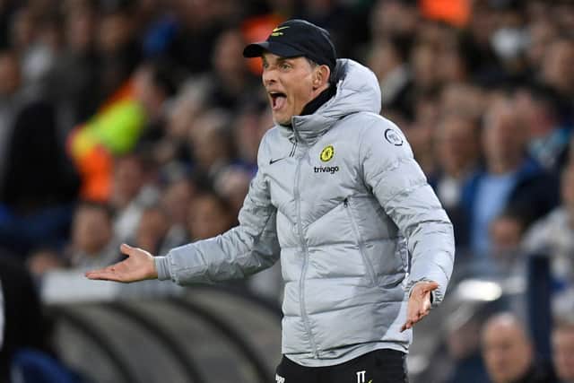 CONTROVERSY: Over Chelsea boss Thomas Tuchel, pictured above during May's clash at Elland Road, who Leeds United head coach Jesse Marsch believes should have been automatically banned from the sidelines for his red card in last weekend's 2-2 draw against Tottenham Hotspur at Stamford Bridge. Photo by OLI SCARFF/AFP via Getty Images.