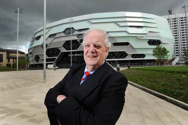 Retiring Conservative group leader Andrew Carter at the Leeds Arena, which opened 2013 (Photo: Bruce Rollinson)