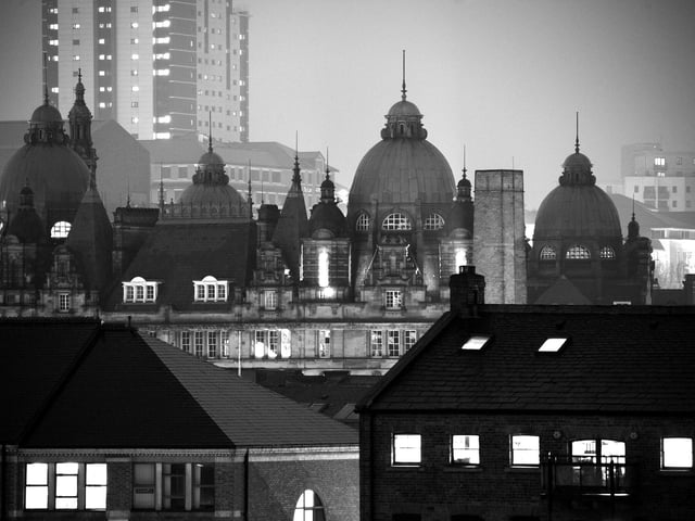 Bob Peters said: "The top of Kirkgate Market photographed from Brewery Wharf one gloomy night in 2014."