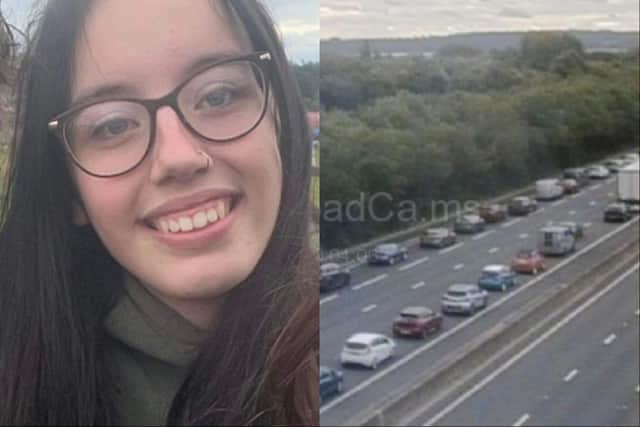 Elise Thomas, 17, has died in hospital after a crash on the M1 near Wakefield on August 12. Police want to speak to anyone who witnessed the crash. (Photo by West Yorkshire Police/motorwaycameras.co.uk)
