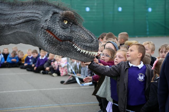 A life-sized T-Rex visited Hebburn Lakes Primary School to celebrate a good OFSTED inspection in 2018. Were you there?