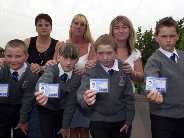 These children all had bus passes but with nowhere to go in September 2003. Pictured Leeds, mothers and sons, from left, Deborah Stead with James, Julie Green with Kirsten, Dawn Hubbard with Tony, and Lloyd Templeton.