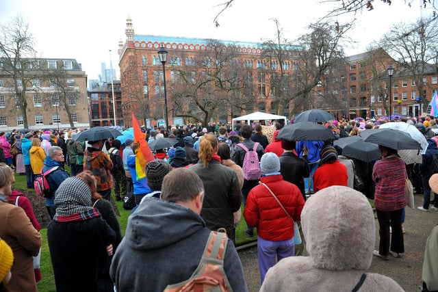 Leeds LGBTQ+ support groups LeedsTrans and Angels of Freedom organised the vigil, which attracted hundreds of people.