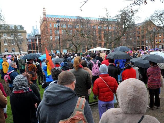 Leeds LGBTQ+ support groups LeedsTrans and Angels of Freedom organised the vigil, which attracted hundreds of people.