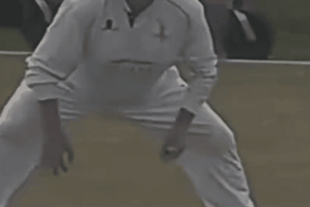 A video shows the Saltburn Cricket Club slip fielder allegedly clicking his fingers to trick the umpire into thinking the batsman had nicked the ball