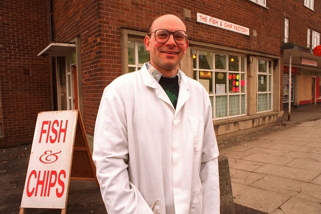 Do you remember Michael Kleinman? He was the owner of Pudsey's Fish and Chip Factory. He is pictured in January 1996.