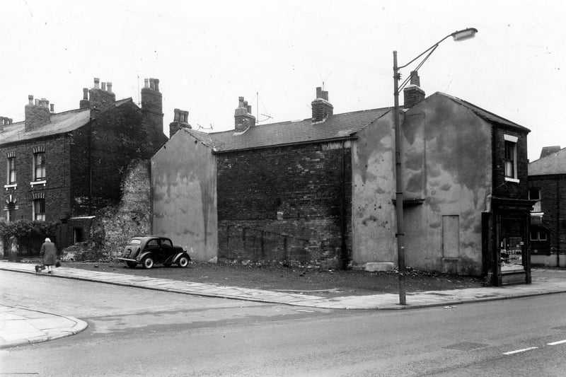 July 1961 and on the left edge of this view Ducie Street can just be seen. To the right is a large open space created through the demolition of number 88 Wellington Road as part of slum clearance plans for Wortley.