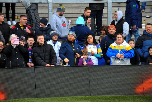 Rhinos fans at the Wetherby Whaler Festive Challenge on Boxing Day. Leeds beat Wakefield Trinity 41-22 after trailing 22-6 at half-time.