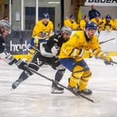HOME START: Liam Peyton battles for puck possession against Hull Seahawks, against who he scored a hat-trick in last Sunday's 3-2 win for Leeds Knights at The Castle. Picture: Ben Gordon/Knights Media.