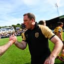 Castleford Tigers coach Ryan Carr, right, celebrates with forward Alex Mellor following the win against St Helens two weeks ago. Picture by Olly Hassell/SWpix.com.