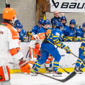 ONWARDS: Ryan Aldridge will be hoping his Leeds Knights team can maintain their push for the NIHL National league title on home ice against Romford Raiders on Friday night. Picture: Ben Gordon/Knights Media.,