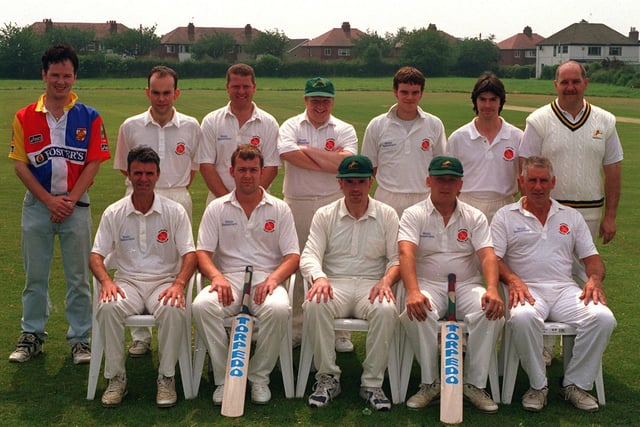 Garforth CC, who played in Division 2 of the Leeds League, pictured in July 1997.  Back row, from left, are Chris Townsley (scorer), Mark Gummerson, Chris Wright, Simon Metcalf, Chris Walker, Ross Higham and Gary Edwards.  Front row, from left, are Alan Wadeley, Phil Wood, Dave Hunt (captain), Graeme Buckle and Brian Butterworth.