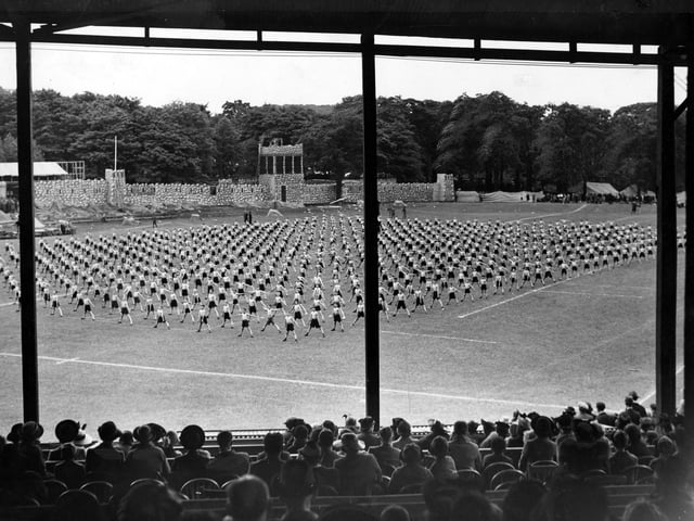2,000 boys from schools around Leeds give a display of exercise routines at Children's Day in 1939.