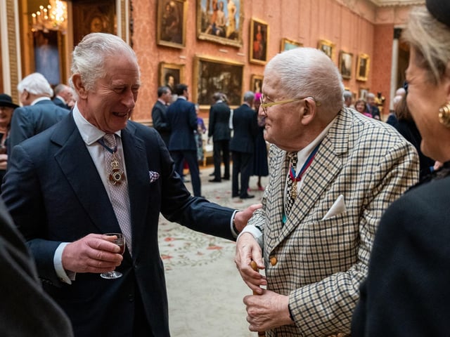File photo dated 24/11/22 of King Charles III (left) talking with Mr David Hockney during a luncheon for Members of the Order of Merit at Buckingham Palace, London. Celebrated British artist David Hockney has died aged 88, his publicist has said