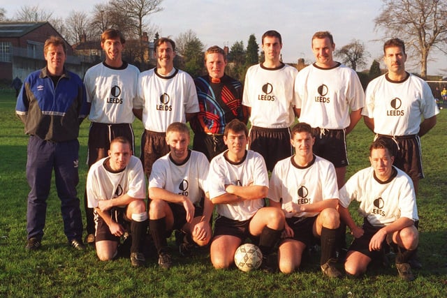 Bardsey, whom played in Division 1 of the West Yorkshire League, pictured in November 1995. Back row, from left, are  Andy Newell (player manager), Chris Mills, Steve Rigg, John Comiskey, Paul Jobson, Murrey Lumsden and Andy Combe. Front row, from left, are Rich Cooney, Chris Gardiner, Peter Glossop, (captain), Mick Furlong and Marek Krzyworaczka.