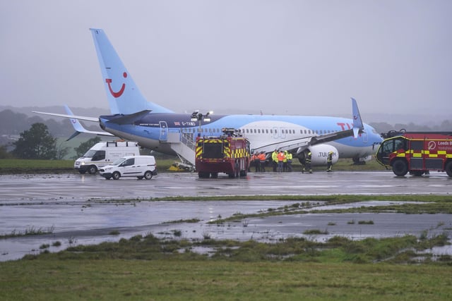 The Tui flight was arriving from Corfu during Storm Babet when it came off the runway on Friday afternoon