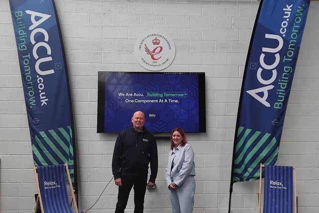 Richard Durr, Operations Director from Accu is pictured with Sophie Metcalf, HR Growth Partner at Howarths.