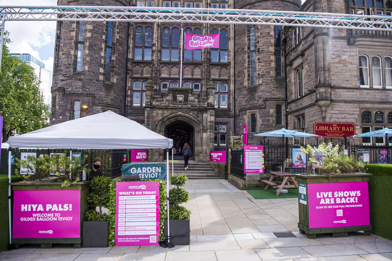 "A massive mini-Fringe under one roof," Guilded Balloon takes place in a neo-Gothic castle space, with nine performances spaces and six bars. It also has a benched garden area with bar, food stalls, and a cafe.