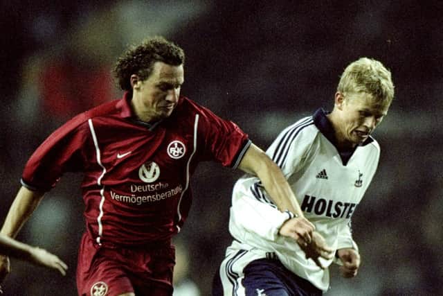 28 Oct 1999:  Steffen Iversen of Spurs battles with Harry Koch of Kaiserslautern during the UEFA Cup Second Round First Leg tie played at White Hart Lane, London. The game finished in a 1-0 win for Spurs. \ Mandatory Credit: Stu Forster /Allsport