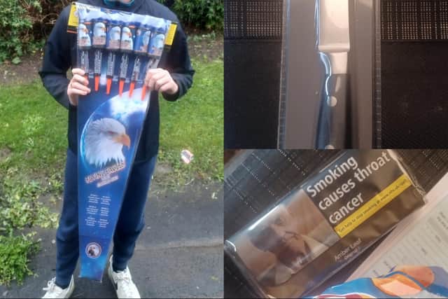 The purchases included kitchen knives, fireworks, Strongbow cider and a pouch of Amber Leaf tobacco (Photo by West Yorkshire Police)