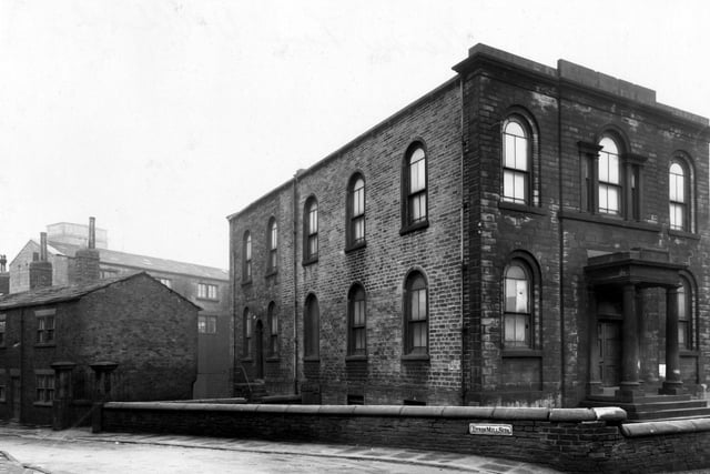 Methodist Chapel on the corner of Theaker Lane and Eyres Mill Side. FA Lodge and Sons woollen manufacturers at Winker Green Mills visible in the background. Pictured in January 1948.