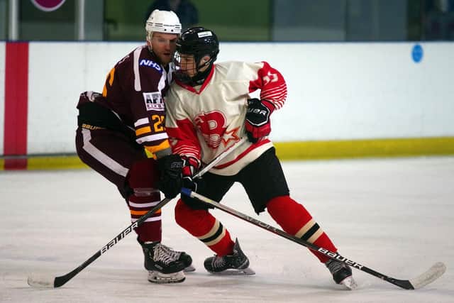 INCOMING: Forward Finley Bradon (right) in action for Billingham Stars against Whitley Warriors in February this year. Picture courtesy of Colin Edwards/Billingham Stars.