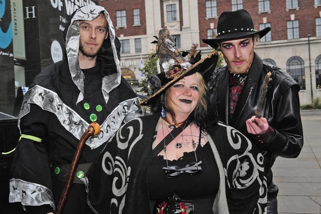 Logan Osborne of Cookridge, Jamie Taylor of Tinshill and Sam Jones of Holt Park pictured on The Headrow in their search for clues during the CluedUpp Witchcraft and Wizardry event in Leeds
