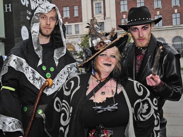 Logan Osborne of Cookridge, Jamie Taylor of Tinshill and Sam Jones of Holt Park pictured on The Headrow in their search for clues during the CluedUpp Witchcraft and Wizardry event in Leeds