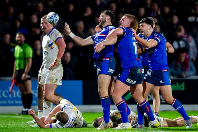 Wakefield Trinity's Matty Storton celebrates after scoring in this year's Challenge Cup win against Leeds Rhinos. Picture by Allan McKenzie/SWpix.com.