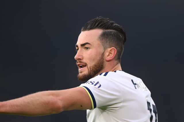 LEEDS, ENGLAND - JANUARY 22: Leeds player Jack Harrison makes a point during the Premier League match between Leeds United and Brentford FC at Elland Road on January 22, 2023 in Leeds, England. (Photo by Stu Forster/Getty Images)