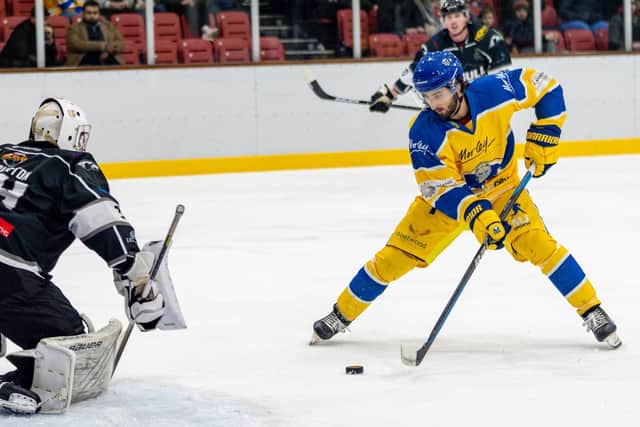 FIRST IMPRESSIONS: Have been good from Jake Witkowski, who has shown a calm, assured presence on the ice for Leeds Knights since his debut at Hull Seahawks last Wednesday. Picture courtesy of Oliver Portamento