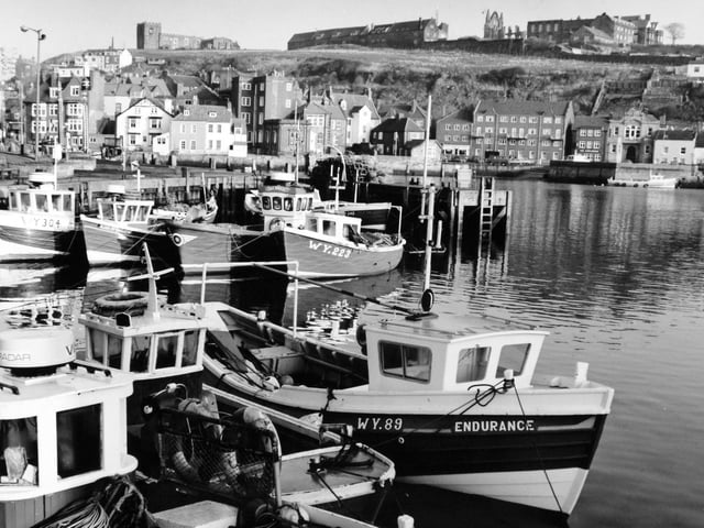 Modern motorised vessels pictured in Whitby Harbour in August 1978.