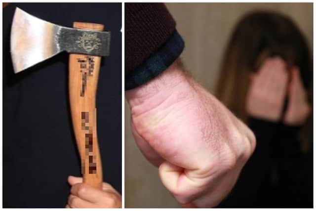 Docherty lifted the axe above his head and threatened to strike his ex partner through the head. (library pics by Getty / National World)