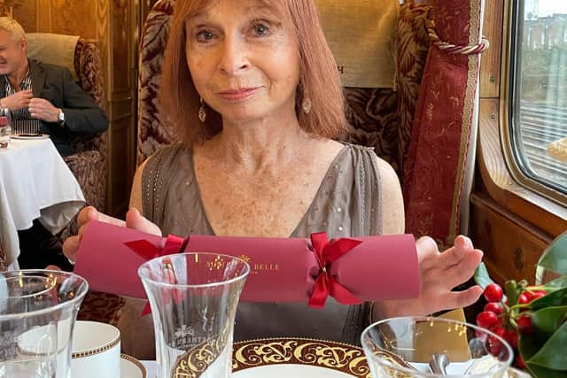 Christmas cracker ... a passenger gets into the festive spirit