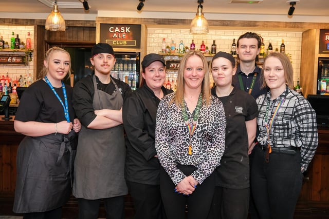 Manager Sarah Gill and staff at the recently refurbished Singing Chocker in Castleford.