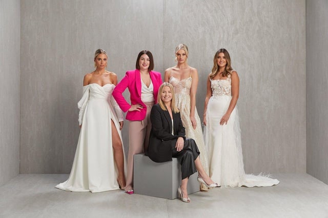 Bridals dressed by Shannon Martin, one of the contestants appearing on this year BBC One series of The Apprentice, who has two shops in Holmfirth, West Yorkshire.
Pictured models, left to right, are Victoria Goulbourne, Gemma Sadler, and Hannah Wright, with owner Shannon Martin in pink, and designer Anna Riley-Dibb in black.