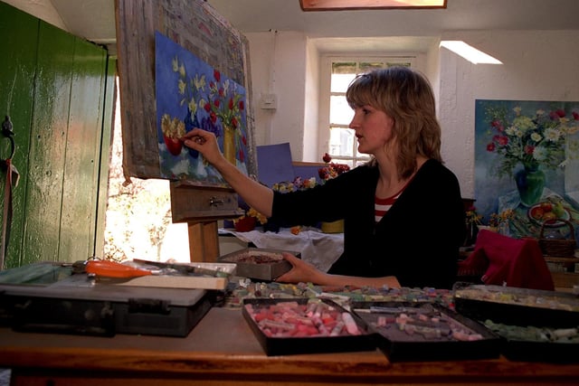 Local artist Nel Whatmore from Boston Spa working in her studio. Pictured in March 1997.