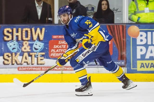 DOUBLE DELIGHT: Jake Witkowski scored two first period goals for Leeds Knights, on their way to a 5-4 win at Sheffield Steeldogs, earning him the MVP award. Picture: Jacob Lowe/Knights Media.