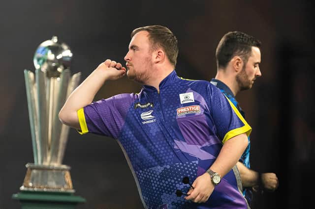 Luke Littler takes aim during this week's world final against Luke Humpohries. Picture by PDC.