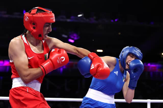 Imane Khelif of Team Algeria and Angela Carini of Team Italy exchange punches during the Women's 66kg preliminary round match (Picture: Richard Pelham/Getty Images)