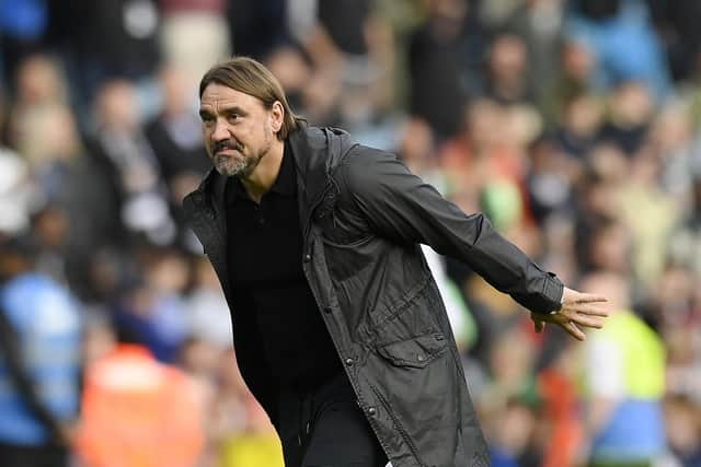 LEEDS, ENGLAND - SEPTEMBER 23: Leeds United Manager Daniel Farke celebrates after the Sky Bet Championship match between Leeds United and Watford at Elland Road on September 23, 2023 in Leeds, England. (Photo by Ben Roberts Photo/Getty Images)