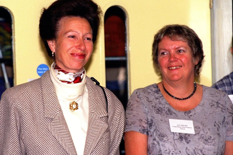 Cross Flatts Primary head teacher Ann Philips pictured with Anne, Princess Royal during a visit to the school in September 1997.